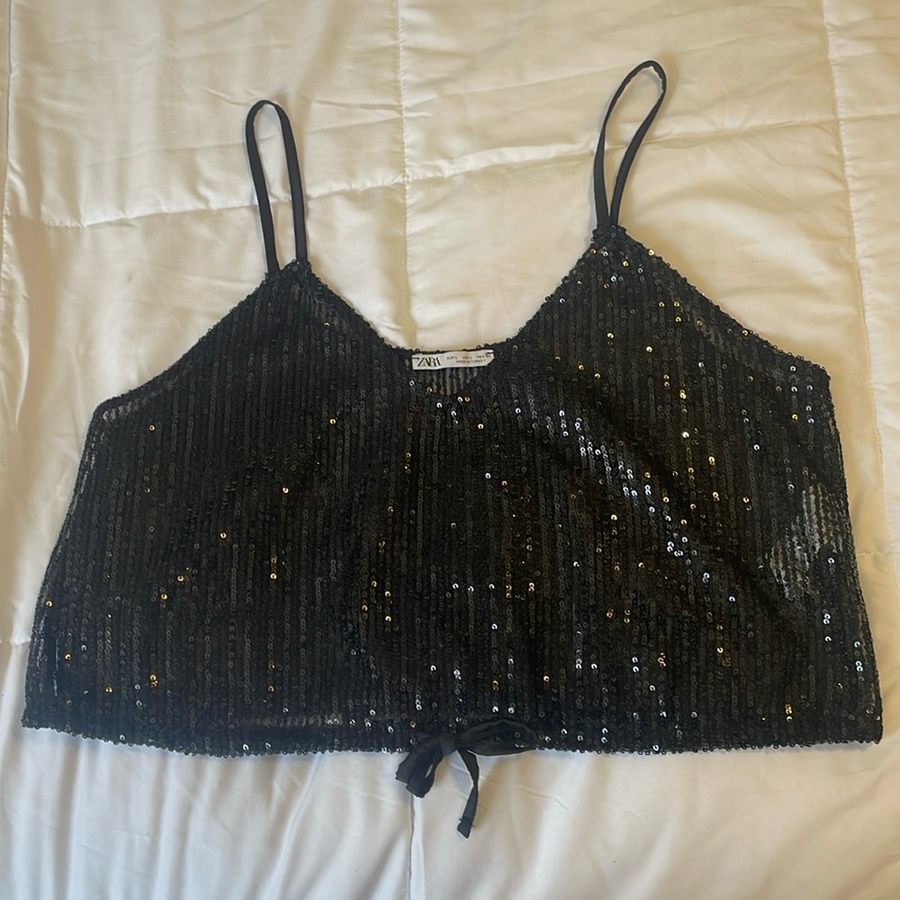 Black sequence tank top